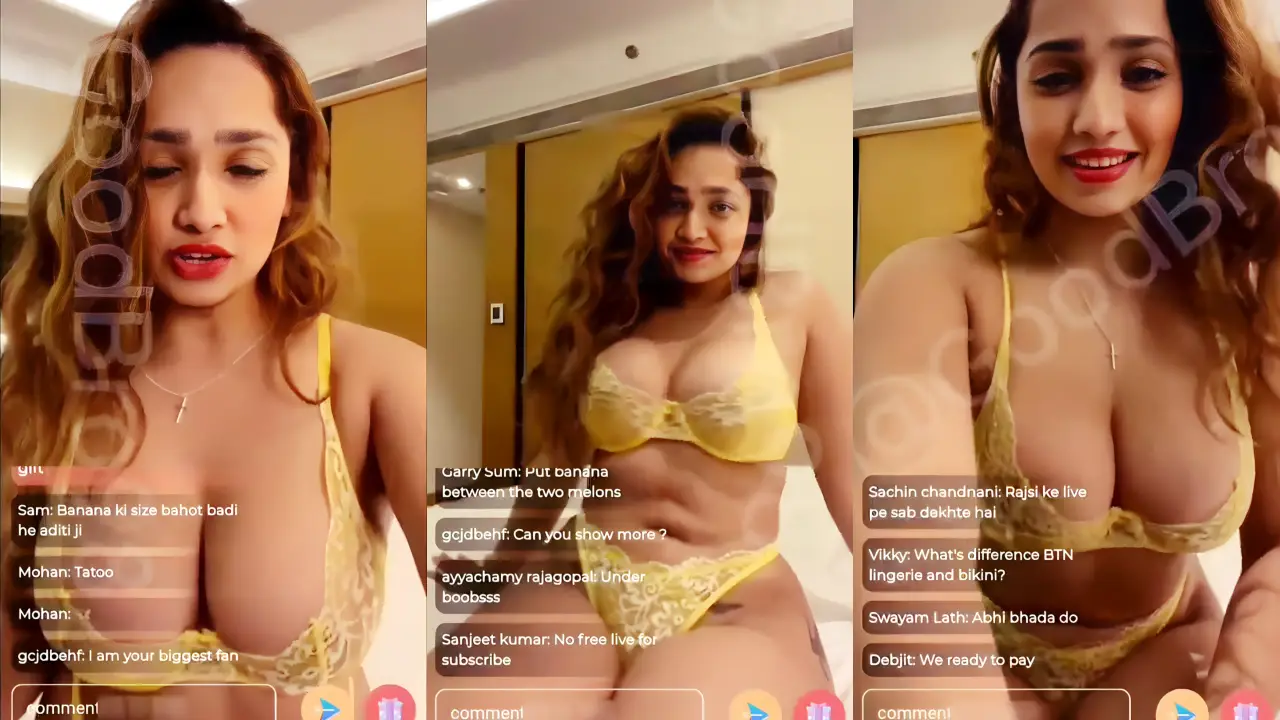 Aditi-Mistry-Teasing-Showing-Deep-Cleavage-Huge-Ass-in-Yellow-Bikini-on-App-Live-XX-Naughty-Lamhe-in-Sultry-Lingerie-LIVE