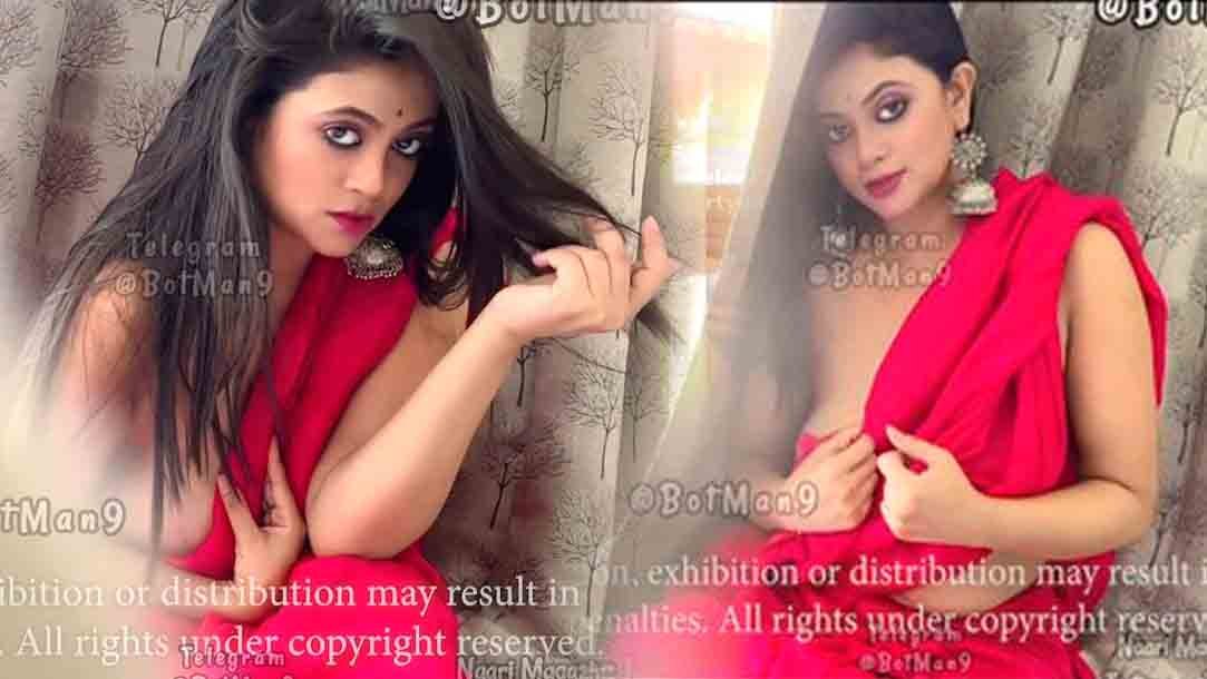 Gouri-Topless-and-Showing-Side-Boobs-in-Red-Saree-Naari-Magazine-Shoot